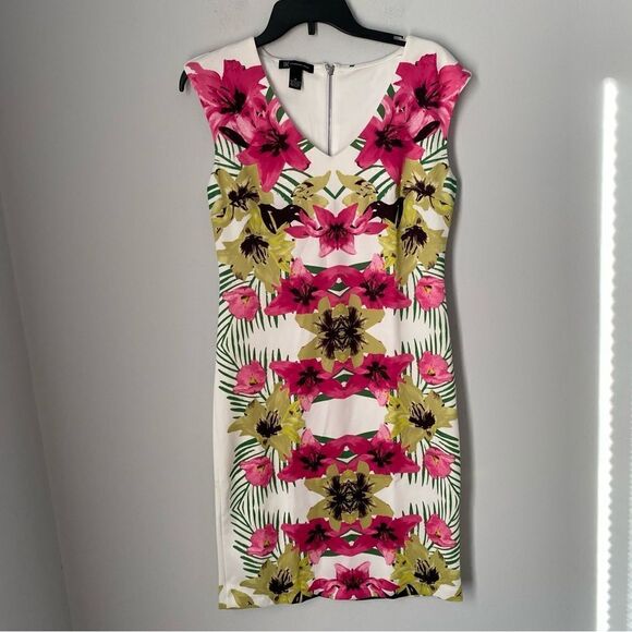 INC Women’s Tropical Bloom Island Dream V Neck Mini Sheath Dress size M - Picture 1 of 4